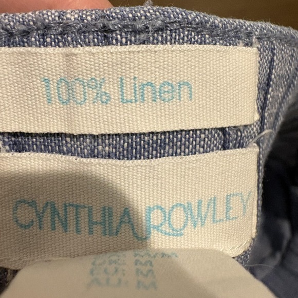 Cynthia Rowley 100% Linen Pants Medium Blue Chambray Ankle Wide Leg Lightweight - Picture 2 of 16